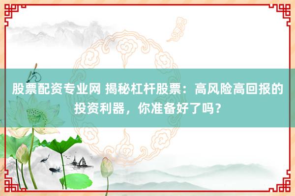 股票配资专业网 揭秘杠杆股票：高风险高回报的投资利器，你准备好了吗？