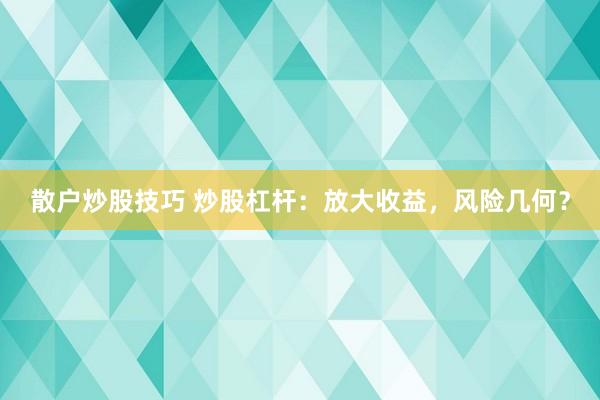 散户炒股技巧 炒股杠杆：放大收益，风险几何？