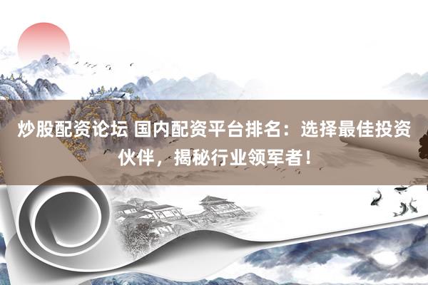 炒股配资论坛 国内配资平台排名：选择最佳投资伙伴，揭秘行业领军者！