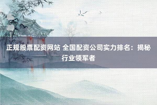 正规股票配资网站 全国配资公司实力排名：揭秘行业领军者