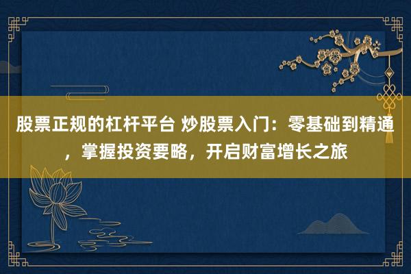股票正规的杠杆平台 炒股票入门：零基础到精通，掌握投资要略，开启财富增长之旅