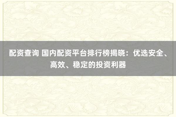 配资查询 国内配资平台排行榜揭晓:优选安全、高效、稳定的投资利器