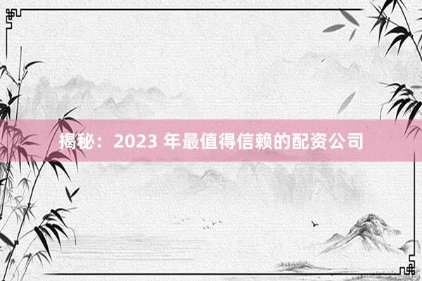 揭秘：2023 年最值得信赖的配资公司