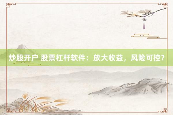 炒股开户 股票杠杆软件：放大收益，风险可控？