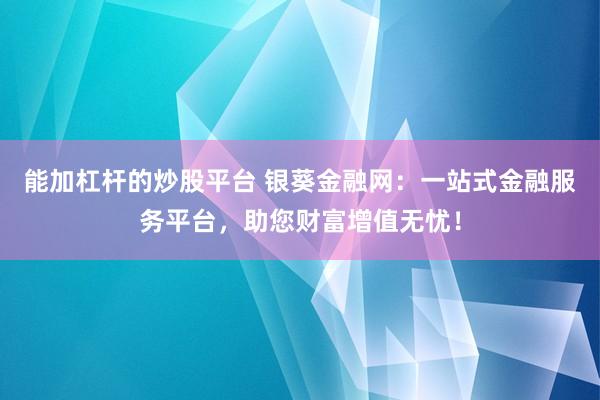 能加杠杆的炒股平台 银葵金融网：一站式金融服务平台，助您财富增值无忧！