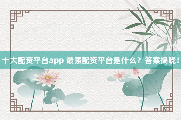 十大配资平台app 最强配资平台是什么?答案揭晓!